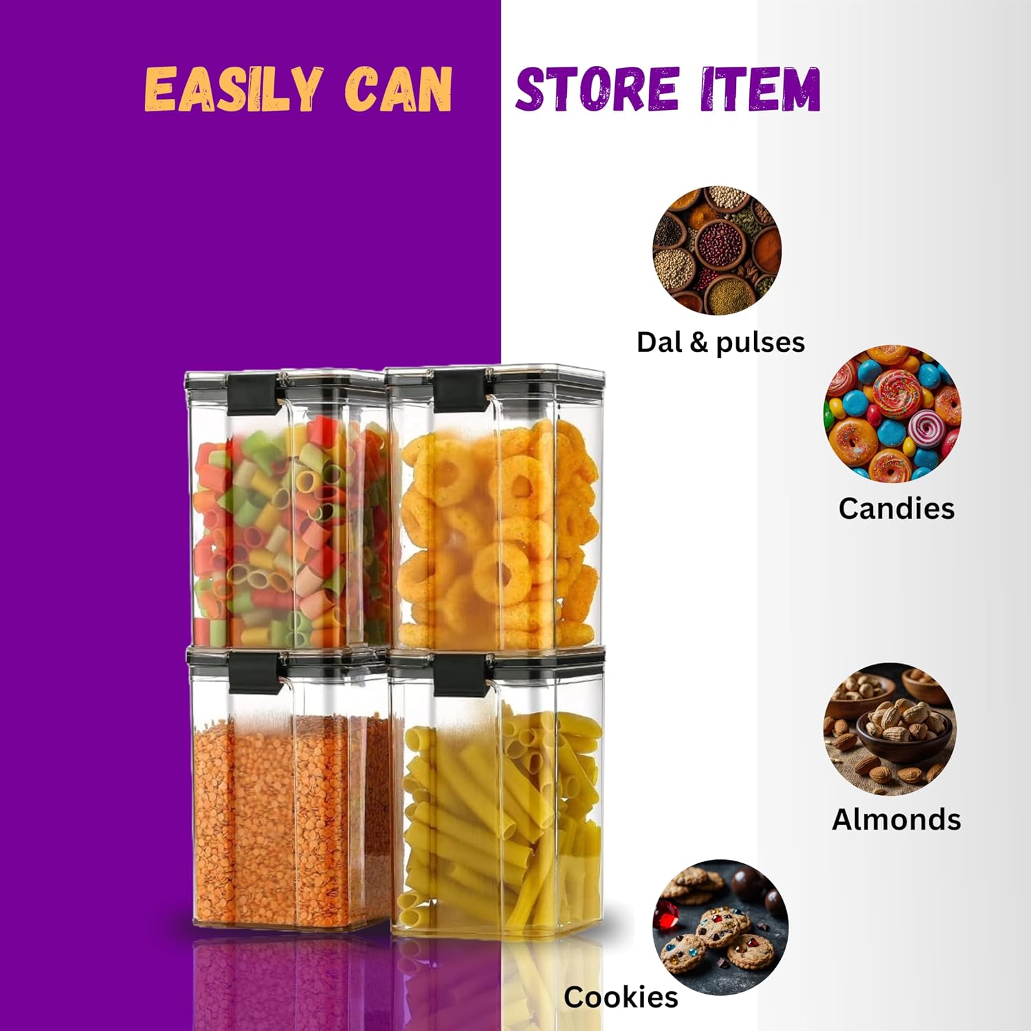 Airtight Nuts Storage Containers – Big Size Plastic Dal Container Set for Kitchen Storage