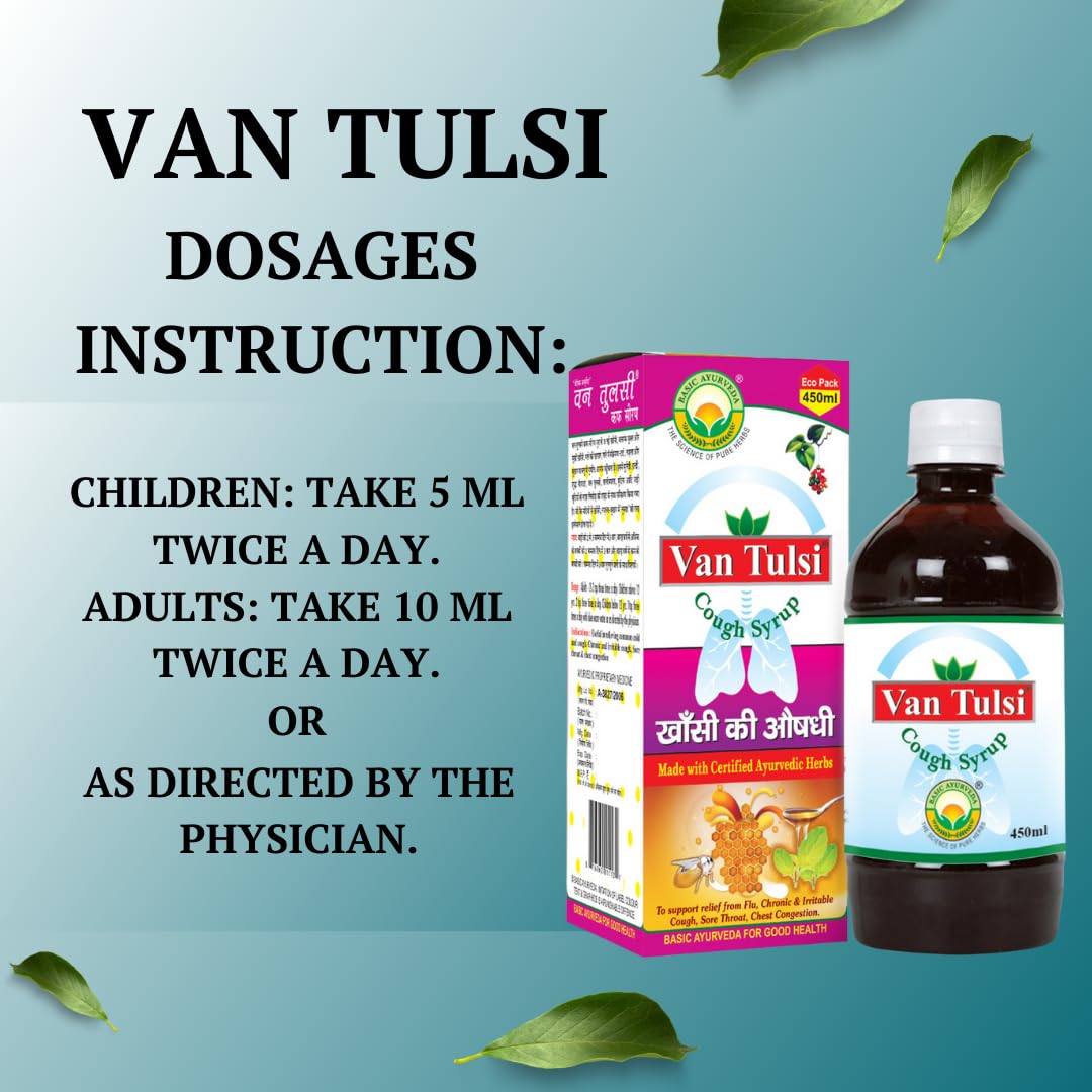 Basic Ayurveda Van Tulsi Cough Syrup 450 ml For Cough and cold, healthy immune response