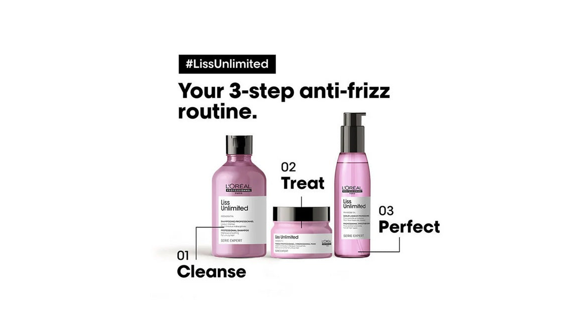 LOreal Professionnel Liss Unlimited Shampoo, Hair Mask & Hair Serum Serie Expert combo 125ml+300ml+250ml