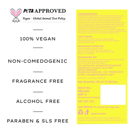 Hyphen 10% Vitamin C Serum with 1% Vitamin E & Ferulic Acid, Brightens & Fade Dark Spots (20ml)
