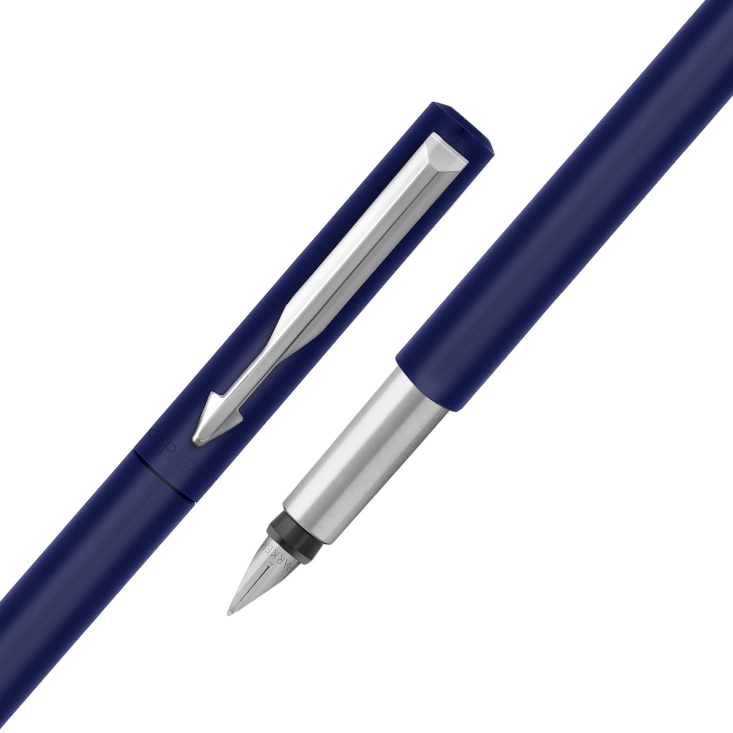 Parker Vector Standard Chrome Trim Calligraphy Fountain Pen | 7-Piece Set containts 2 Nibs, 2 Blue & 2 Black Ink Cartridges | Ideal for Creative Writing & Fine Detailing