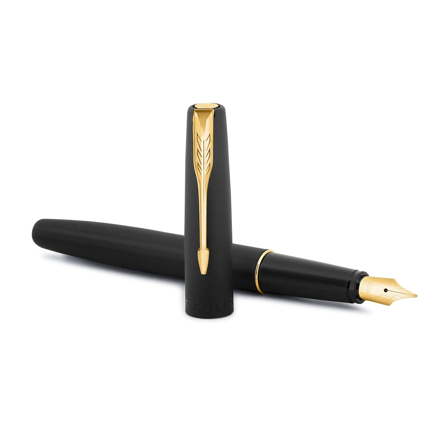 Parker Frontier Fountain Pen | Matte Black Body with Gold Trim | Blue Color Ink | Refillable Fine Nib Pen for Smooth Writing | A Premium Writing Experience for Everyone