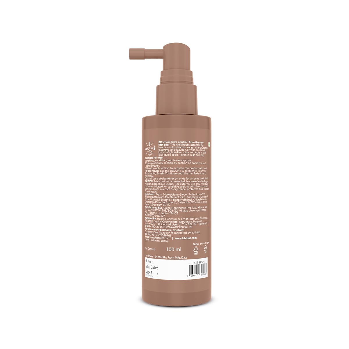 BBLUNT x TARINI INSTANT SMOOTH ANTI-FRIZZ HAIR SPRAY For Glass-Like Shine & Heat Protection |With Frizz Lock Complex™ & Shine Tonic | Humidity-Proof | Activated By Heat | Tarini Peshawaria Approved | All Hair Types