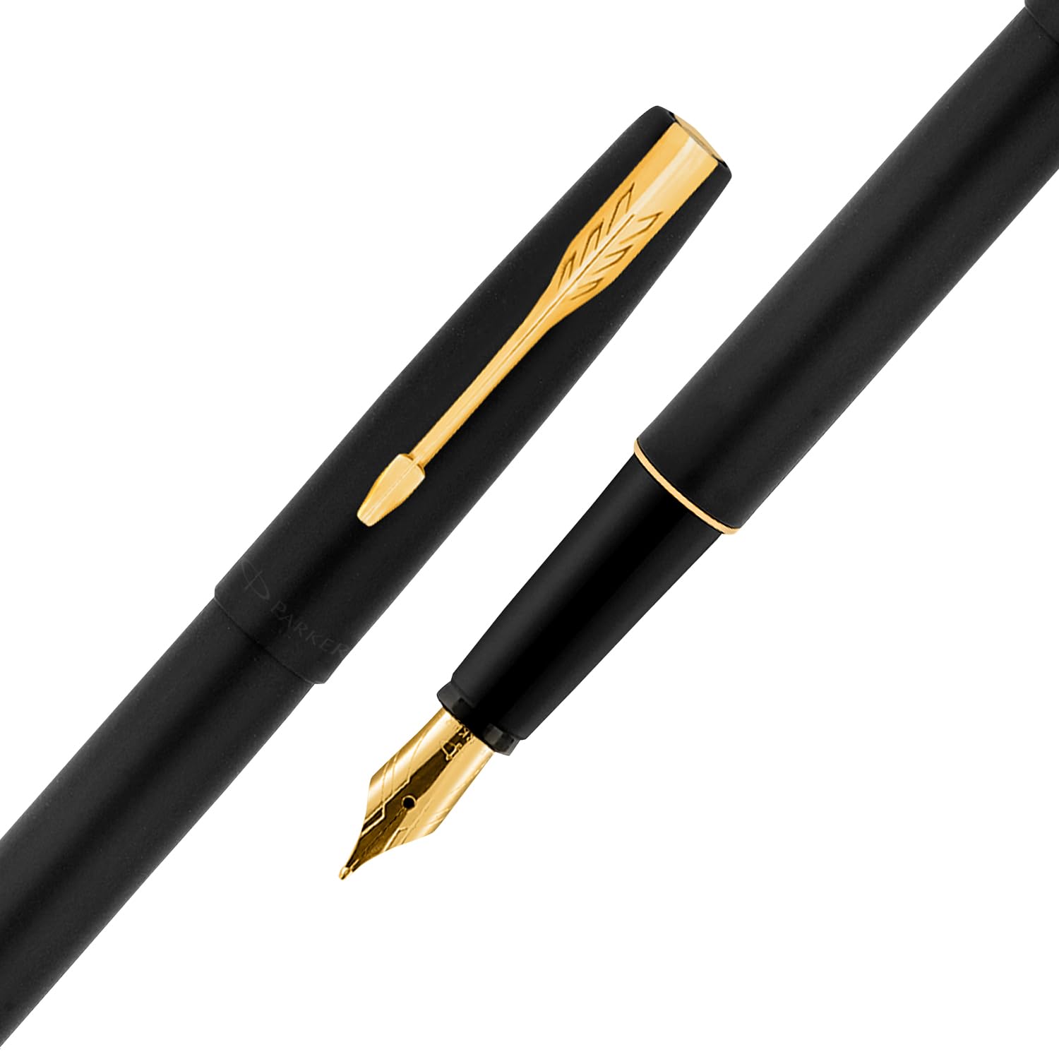 Parker Frontier Fountain Pen | Matte Black Body with Gold Trim | Blue Color Ink | Refillable Fine Nib Pen for Smooth Writing | A Premium Writing Experience for Everyone