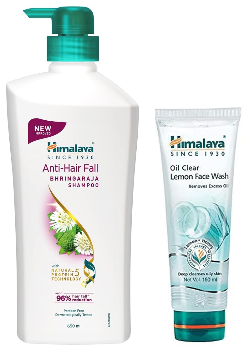 Himalaya Anti Hair Fall Shampoo, 700ml & Oil Clear Lemon Face Wash, 150ml Combo