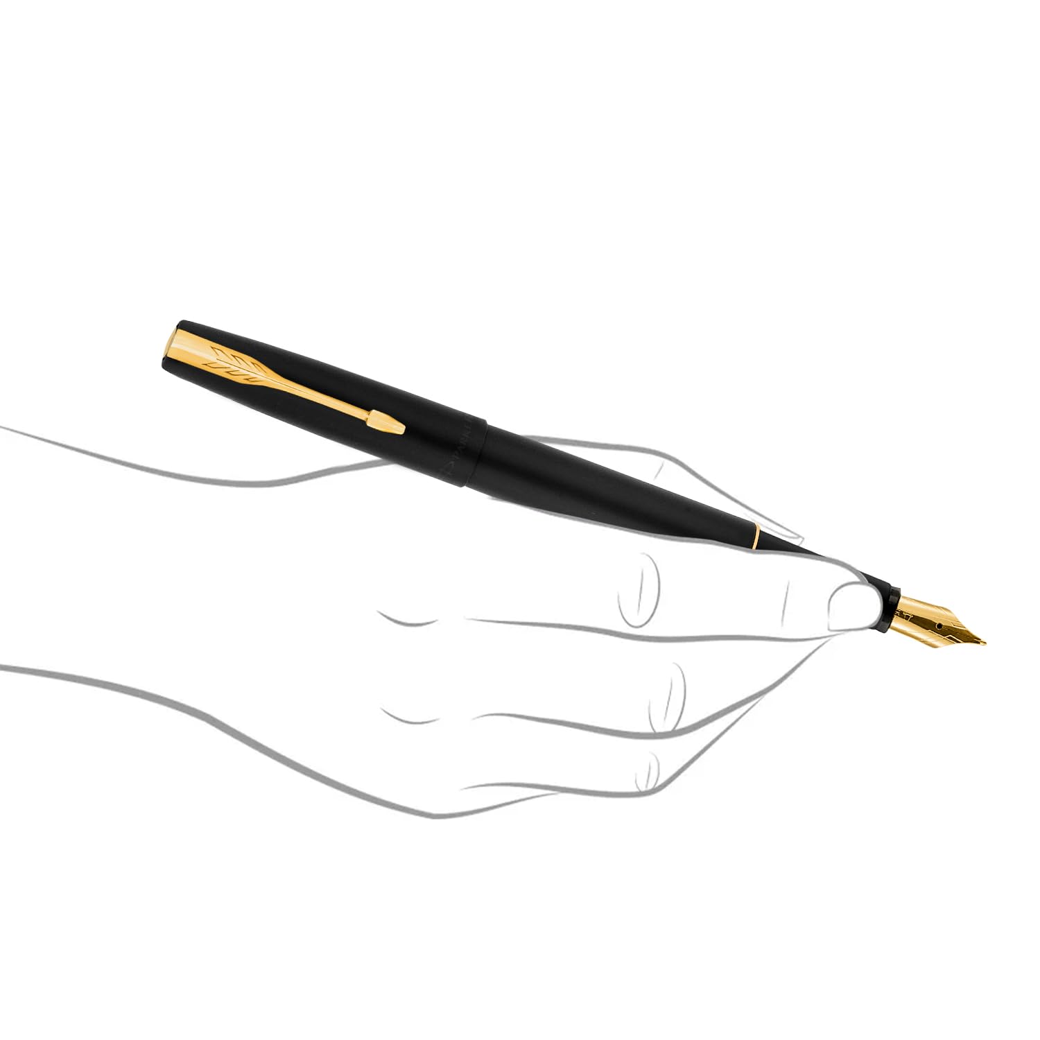 Parker Frontier Fountain Pen | Matte Black Body with Gold Trim | Blue Color Ink | Refillable Fine Nib Pen for Smooth Writing | A Premium Writing Experience for Everyone