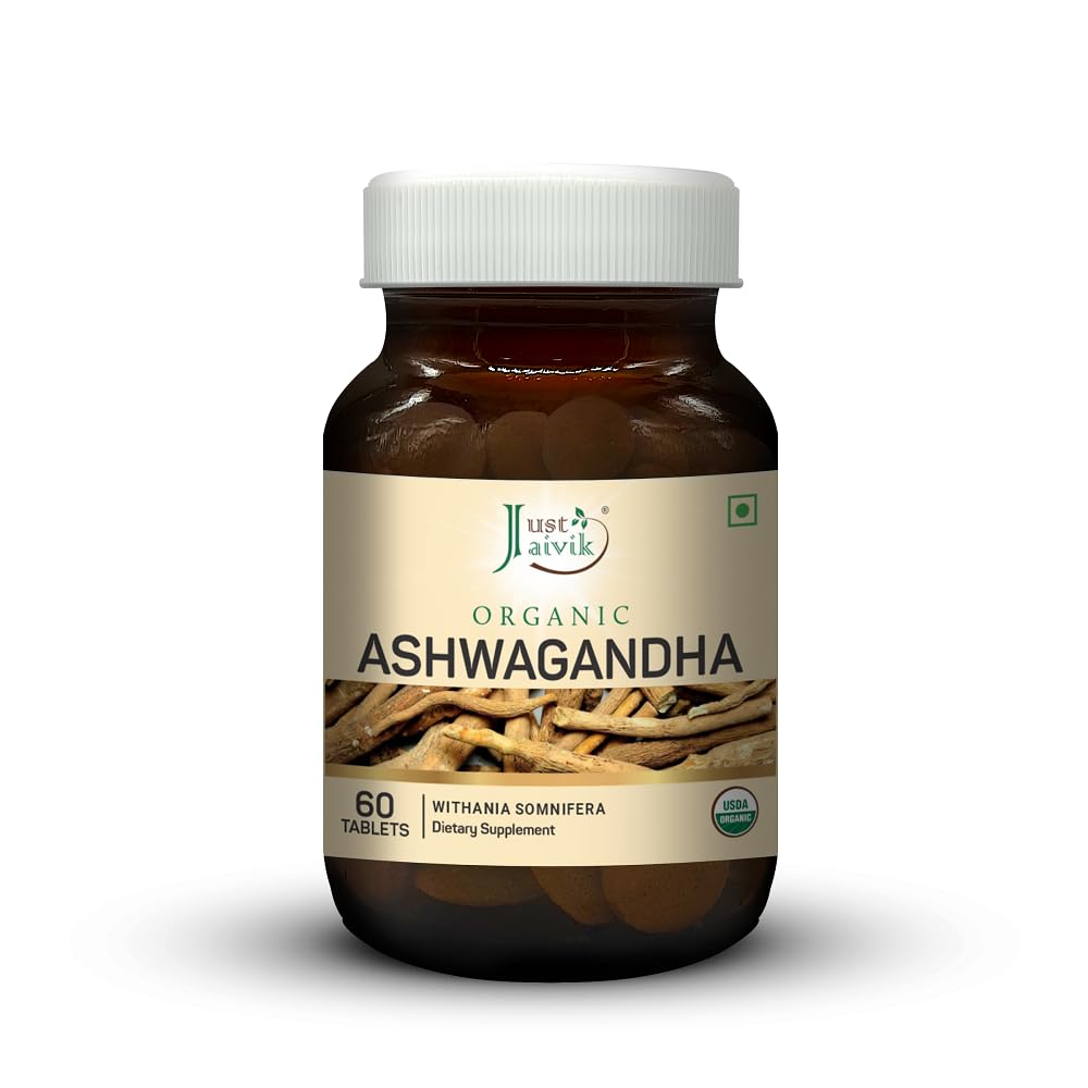 Just Jaivik Organic Ashwagandha Tablets (600mg, 60 Count) - Pure Withania Somnifera Root Supplement - USDA Certified Organic, Non-GMO & Vegan - Traditional Ayurvedic Adaptogen for Wellness