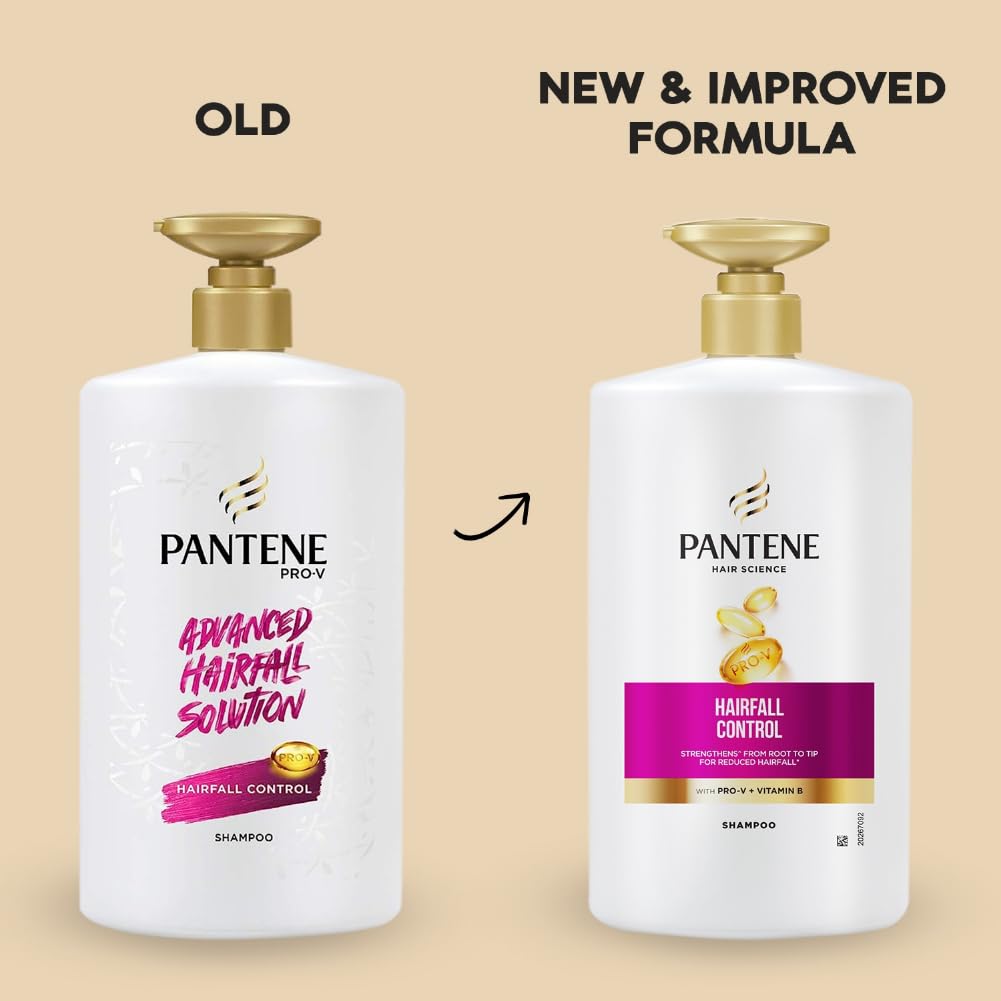 Pantene Hair Fall Control Shampoo for Weak, Dry and Frizzy Hair, With Pro V + Vitamin B, 1 Ltr