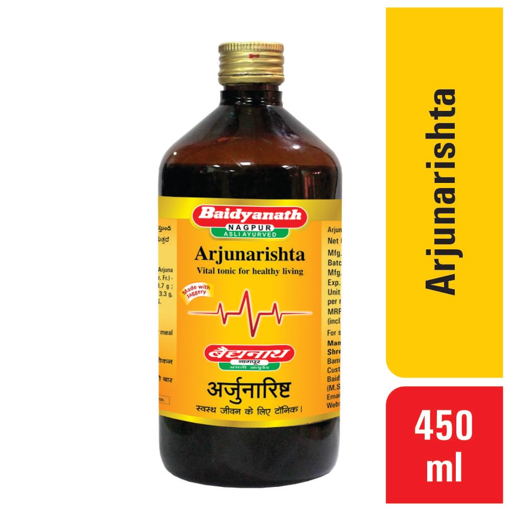 Baidyanath Asli Ayurved Arjunarishta Syrup for Healthy Heart Care and Digestion Tonic - 450 ml