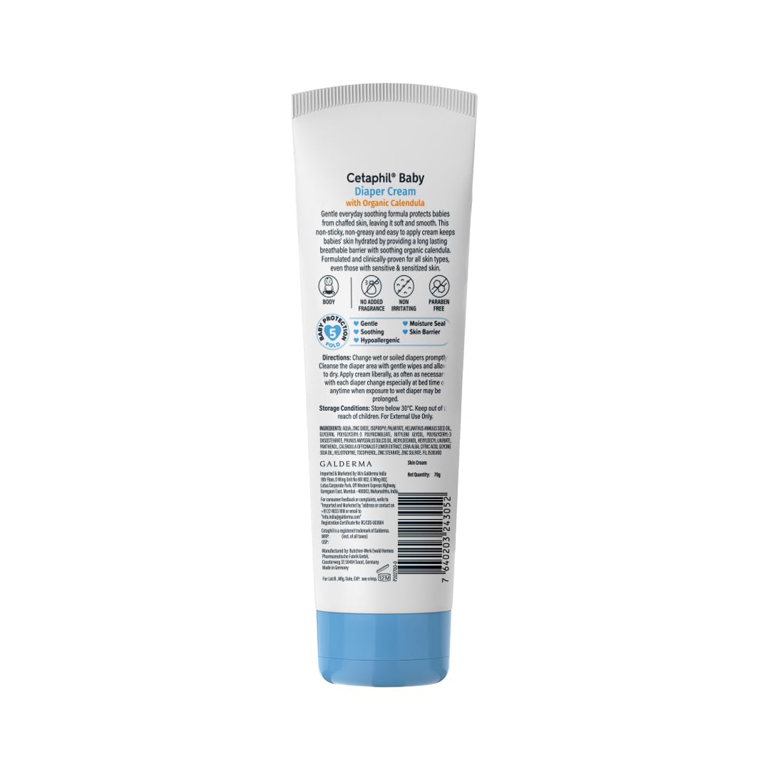 Cetaphil Baby Diaper Rash Cream With Organic Calendula 70 g Zinc Oxide Barrier