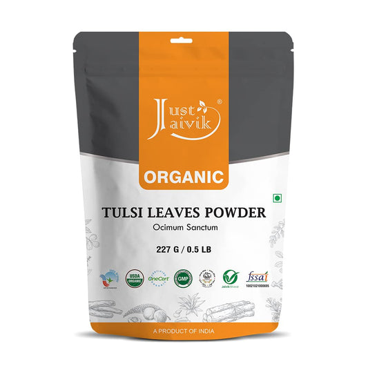 Just Jaivik Pure Natural Organic Tulsi Powder - 227g Holy Basil Powder for Skin Care, Herbal Supplement