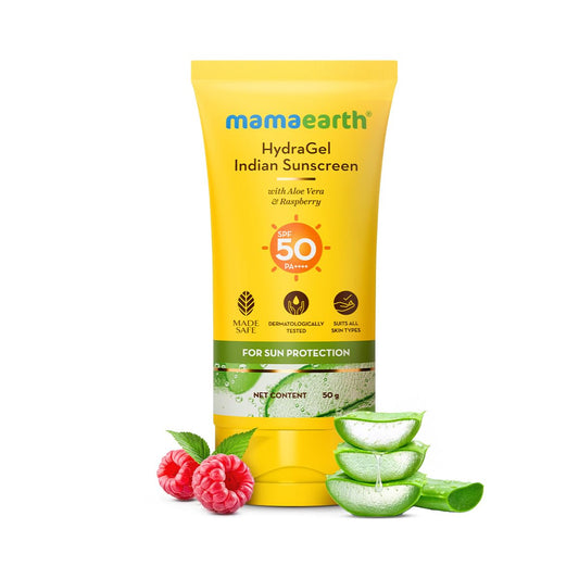 Mamaearth HydraGel Indian Sunscreen SPF 50, With Aloe Vera & Raspberry, for Sun Protection – 50g