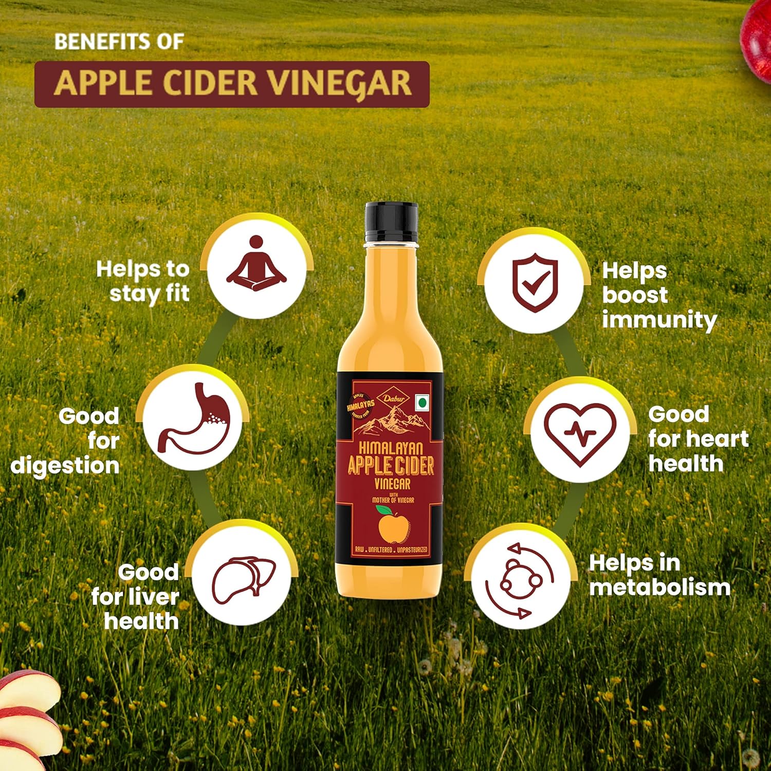 Dabur Himalayan Apple Cider Vinegar with Mother of Vinegar – 500ml For sore throat and bad breath