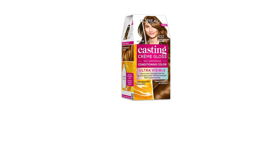 LOreal Paris Casting Creme Gloss Ultra Visible Conditioning Hair Color - 632 Light Golden Brown 100gm+60ml