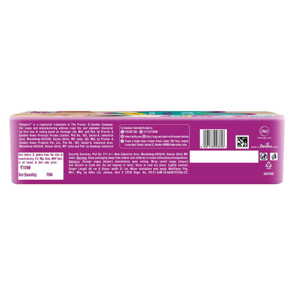 Pampers Active baby Tape Style Baby Diapers, Large (L), 78 Count, 9-14kg, Adjustable Fit with 5 Star Skin Protection Diapers