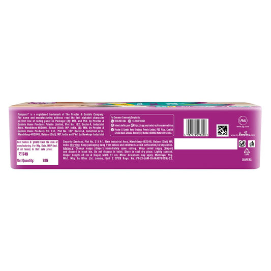 Pampers Active baby Tape Style Baby Diapers, Large (L), 78 Count, 9-14kg, Adjustable Fit with 5 Star Skin Protection Diapers