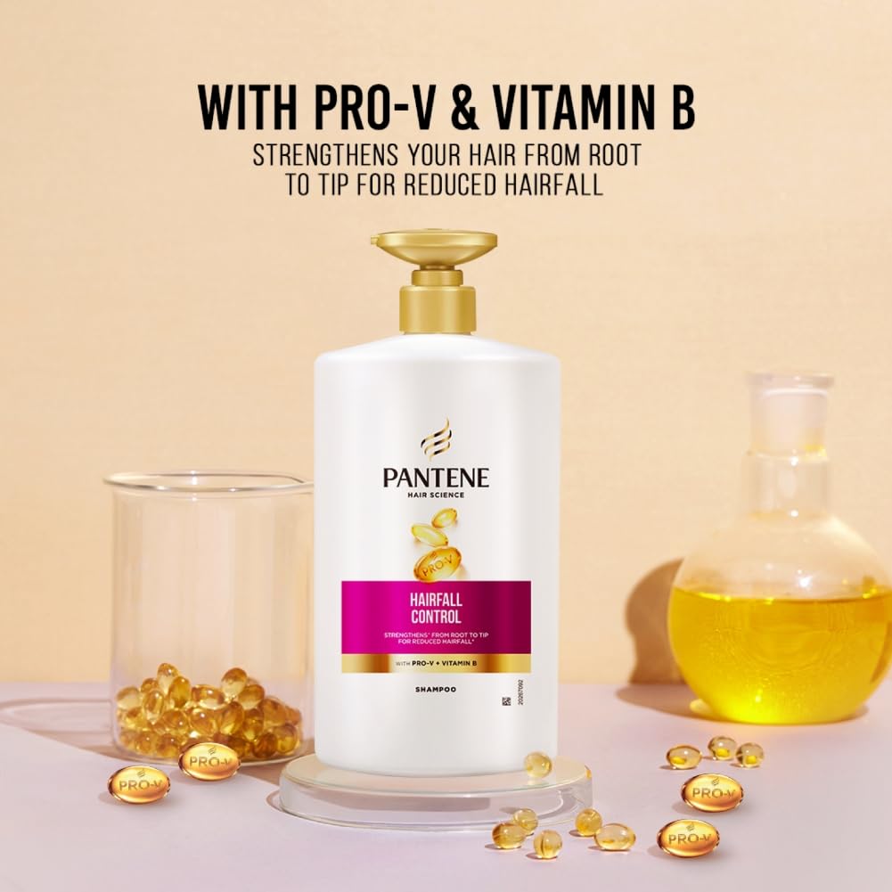 Pantene Hair Fall Control Shampoo for Weak, Dry and Frizzy Hair, With Pro V + Vitamin B, 1 Ltr