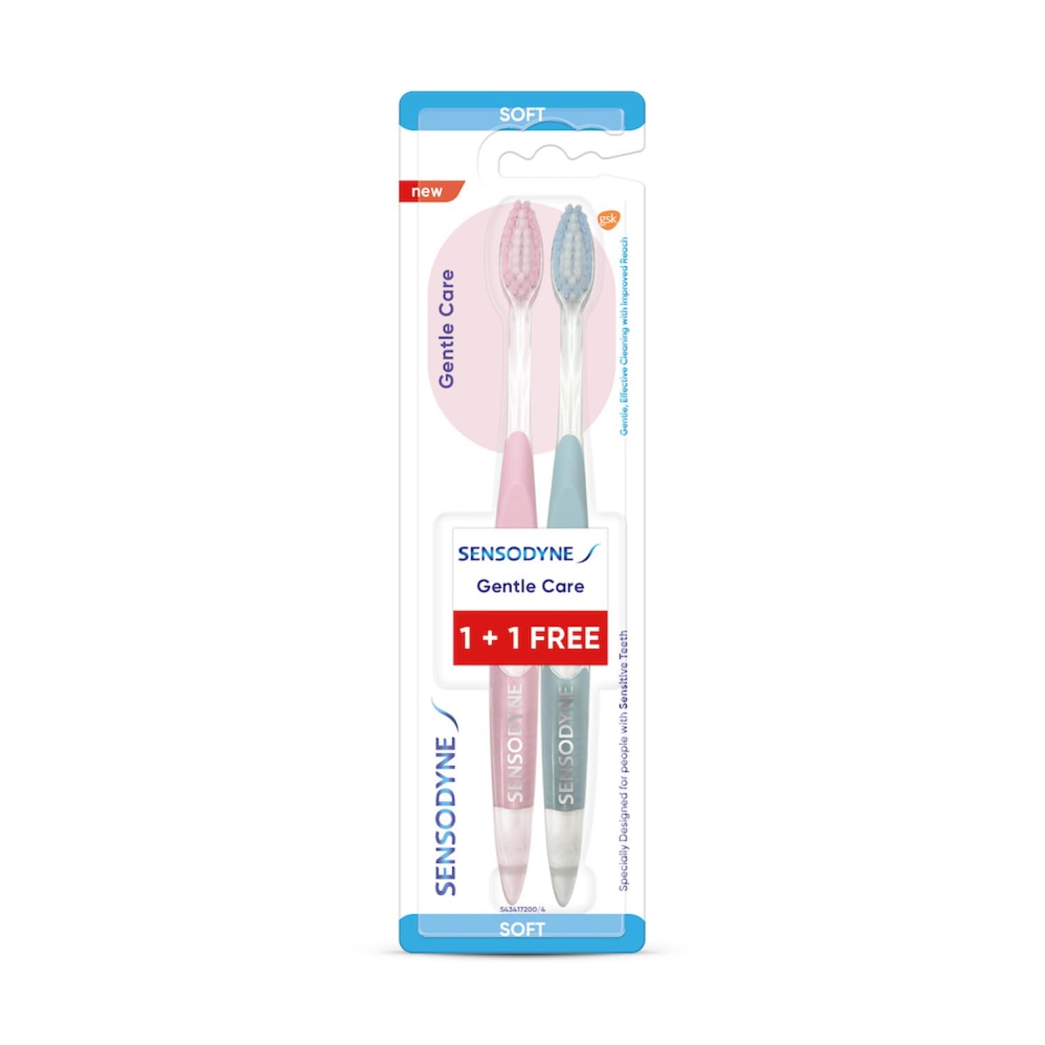 Sensodyne Gentle Care Toothbrush | Soft End Rounded Bristles Toothbrush for Sensitive Teeth | Ergonomic Grip | Effective Cleaning | Pack of 2, manual, Adult, White