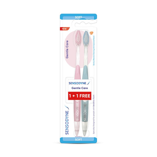 Sensodyne Gentle Care Toothbrush | Soft End Rounded Bristles Toothbrush for Sensitive Teeth | Ergonomic Grip | Effective Cleaning | Pack of 2, manual, Adult, White