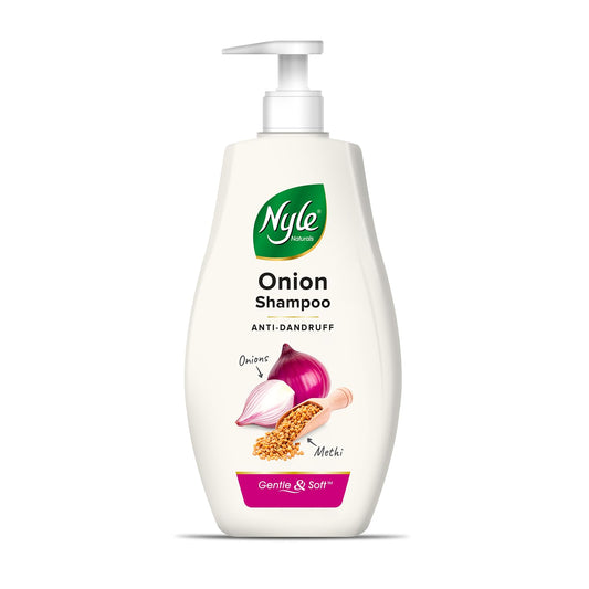 Nyle Naturals Onion and Methi Anti-Dandruff Shampoo | Stronger Roots & Reduces Hair Breakage | Gentle & Soft Formula | Controls Thinning, Nourishes Scalp – 1000 ml