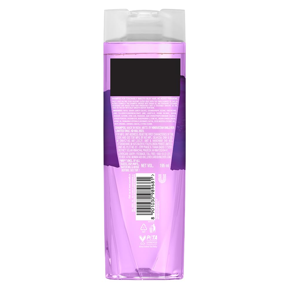 Sunsilk Argan Oil & Rosemary Frizz Smooth Oil Blends Shampoo | for Frizzy Hair | with No Added Parabens | 195 ML