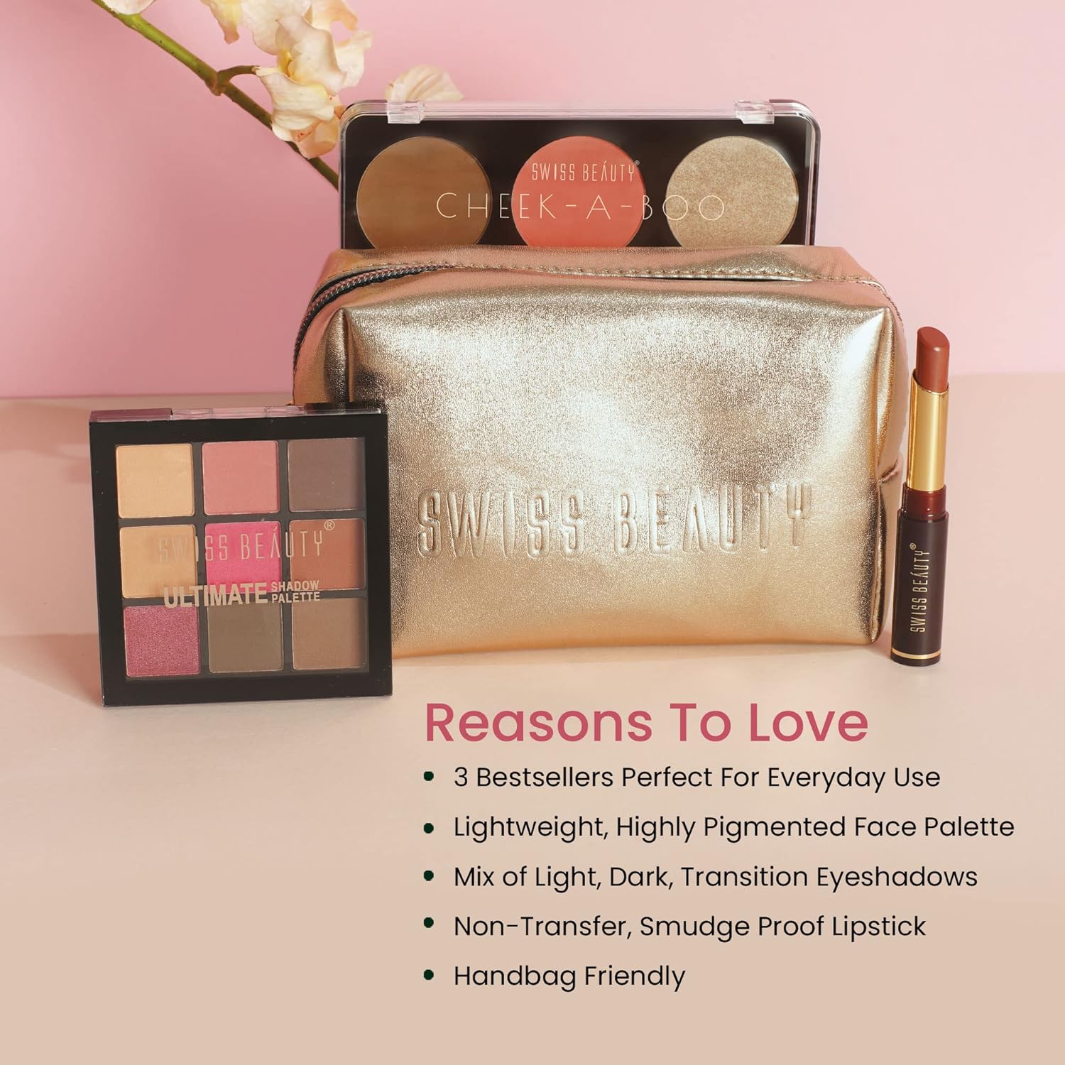 Swiss Beauty Ultimate Everyday Makeup Kit| Ultimate Eyeshadow Palette, Cheek - A- Boo Face Palette, Non Transfer matte Lipstick