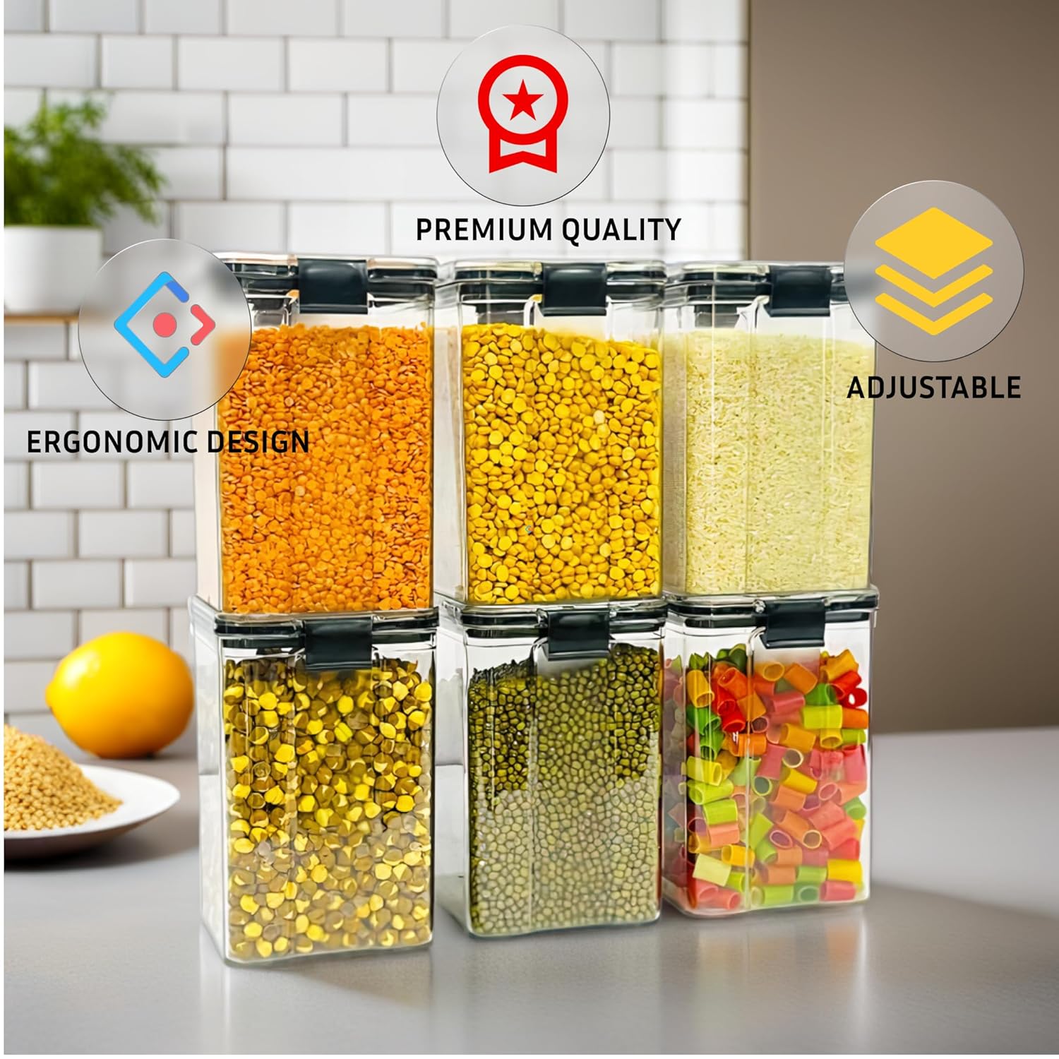 Airtight Nuts Storage Containers – Big Size Plastic Dal Container Set for Kitchen Storage