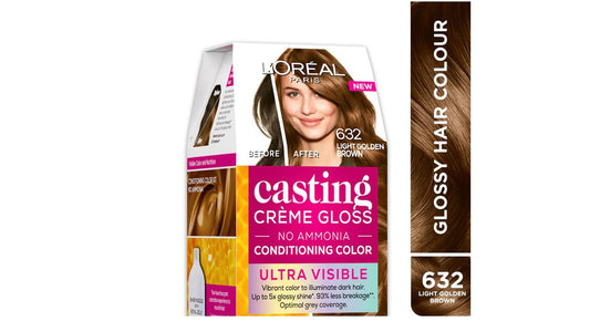 LOreal Paris Casting Creme Gloss Ultra Visible Conditioning Hair Color - 632 Light Golden Brown 100gm+60ml
