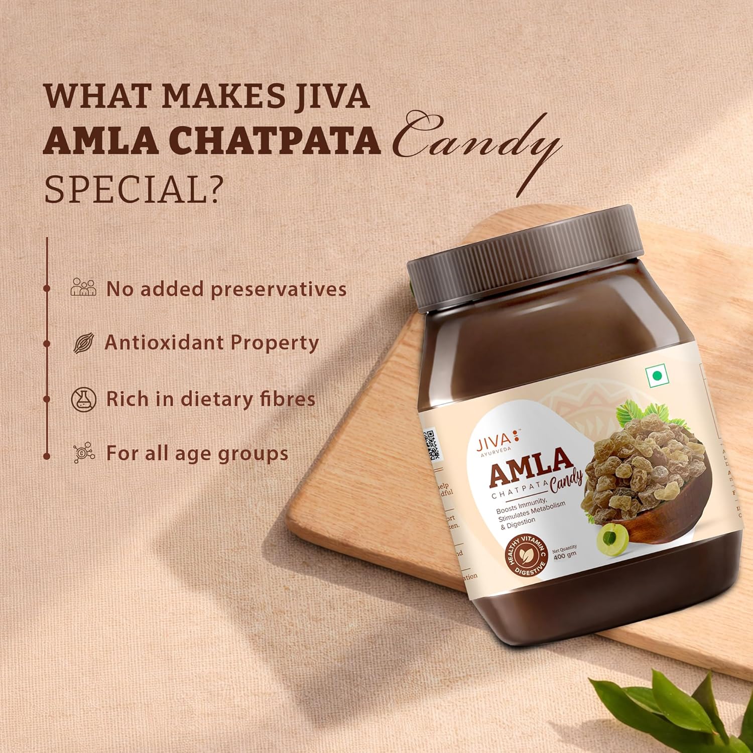 Jiva Ayurveda Chatpata Amla Candy – 400 g For Digestion, immune system, Stimulating Metabolsim