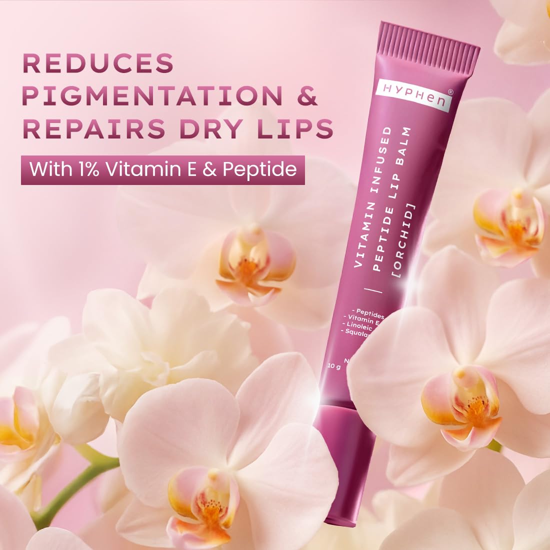 Hyphen Tinted Lip Balm ,Brightens Dark & Dry Lips - 1% Vitamin E, Peptide & Squalane - Orchid, Mauve (10g)