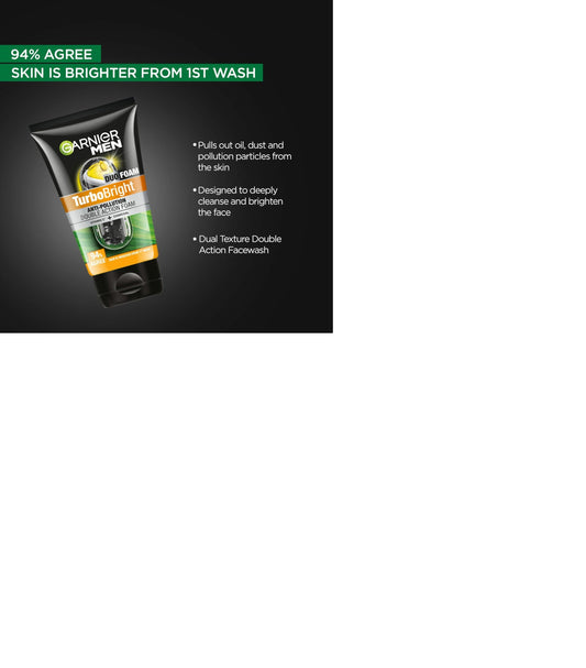 Garnier Men Power White Anti-Pollution Double Action Facewash, 100gm