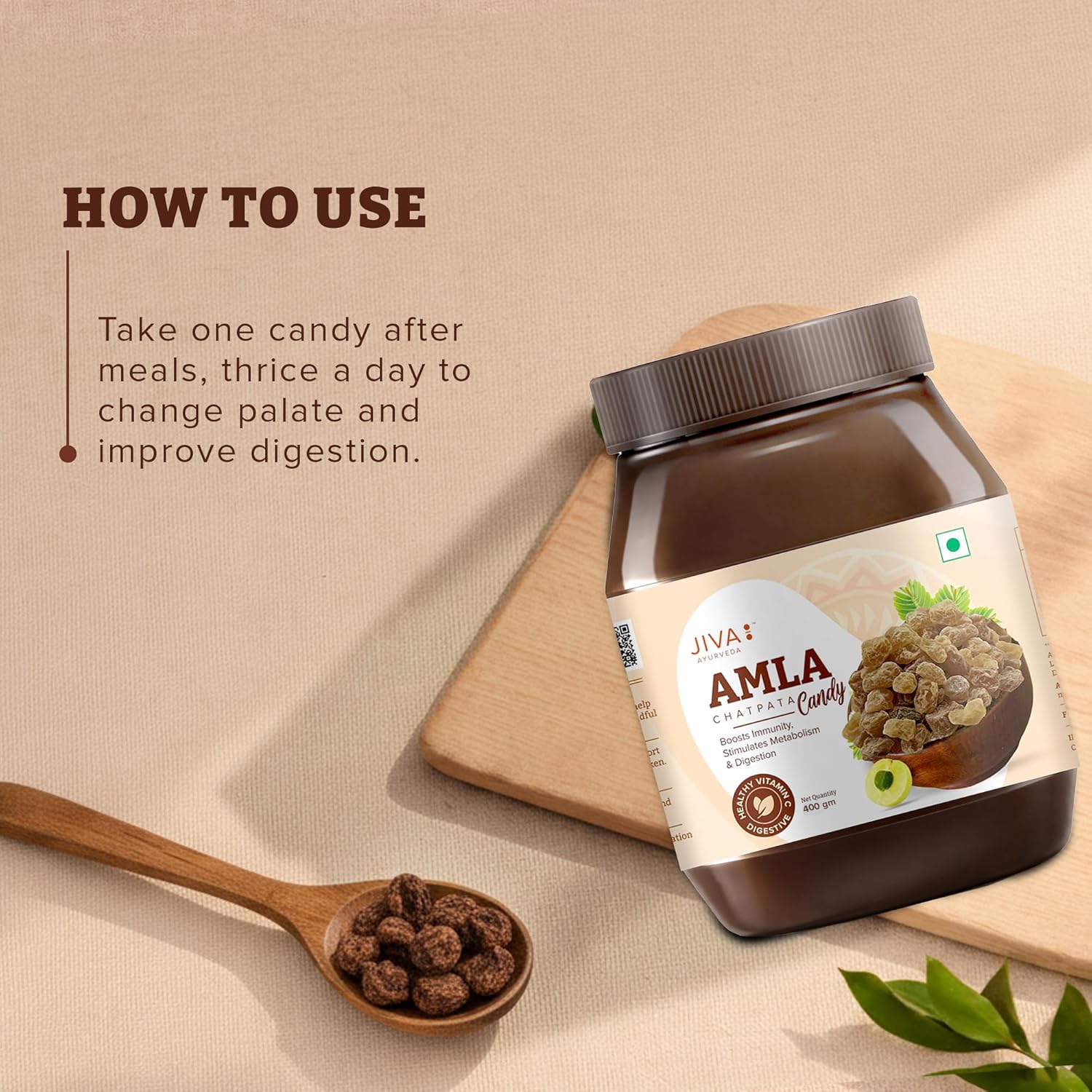 Jiva Ayurveda Chatpata Amla Candy – 400 g For Digestion, immune system, Stimulating Metabolsim