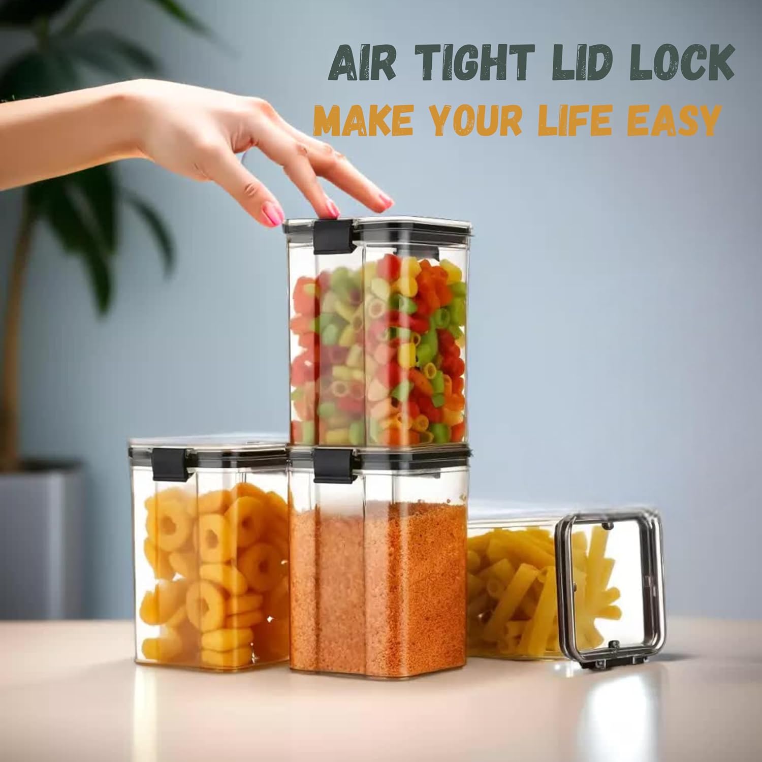 Airtight Nuts Storage Containers – Big Size Plastic Dal Container Set for Kitchen Storage