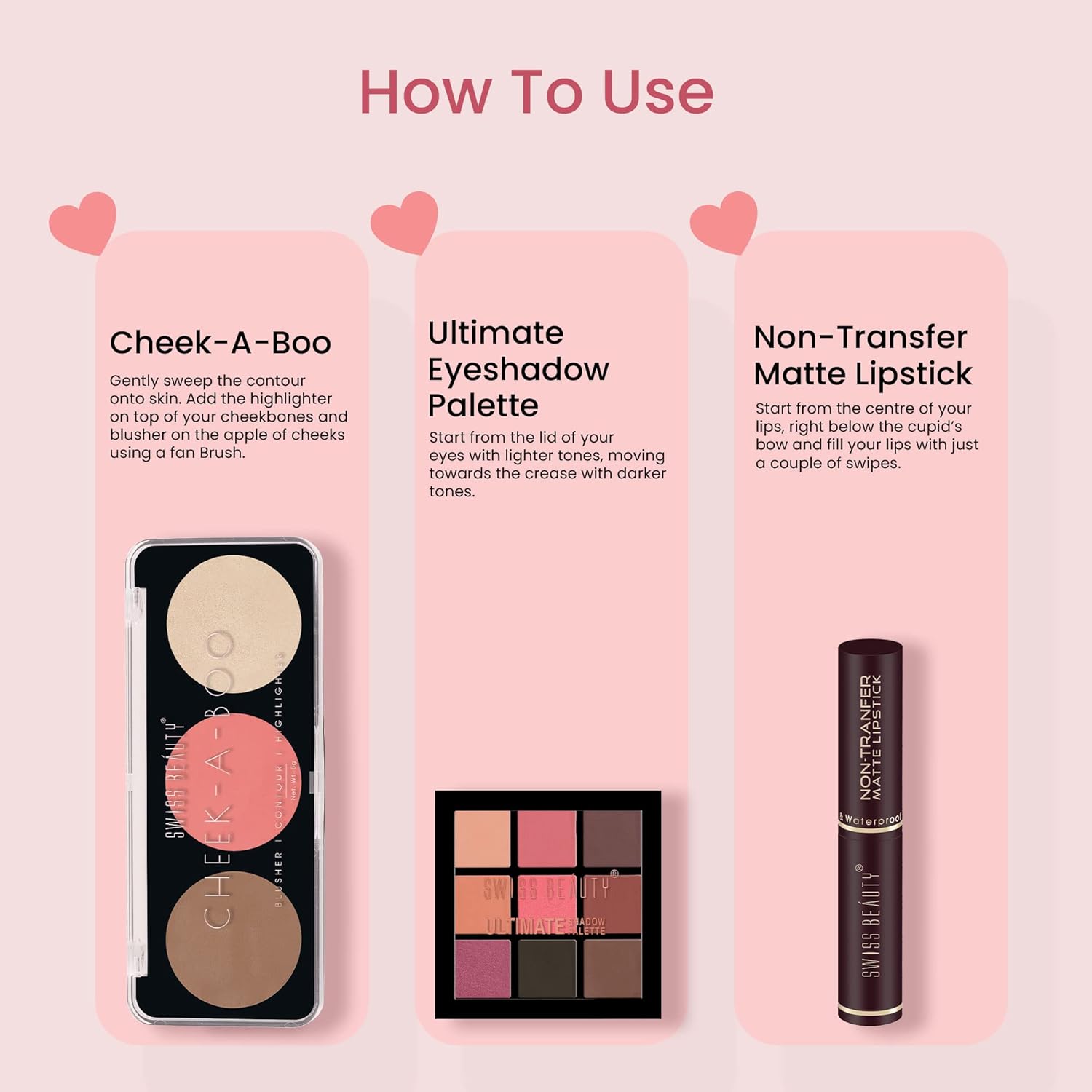 Swiss Beauty Ultimate Everyday Makeup Kit| Ultimate Eyeshadow Palette, Cheek - A- Boo Face Palette, Non Transfer matte Lipstick