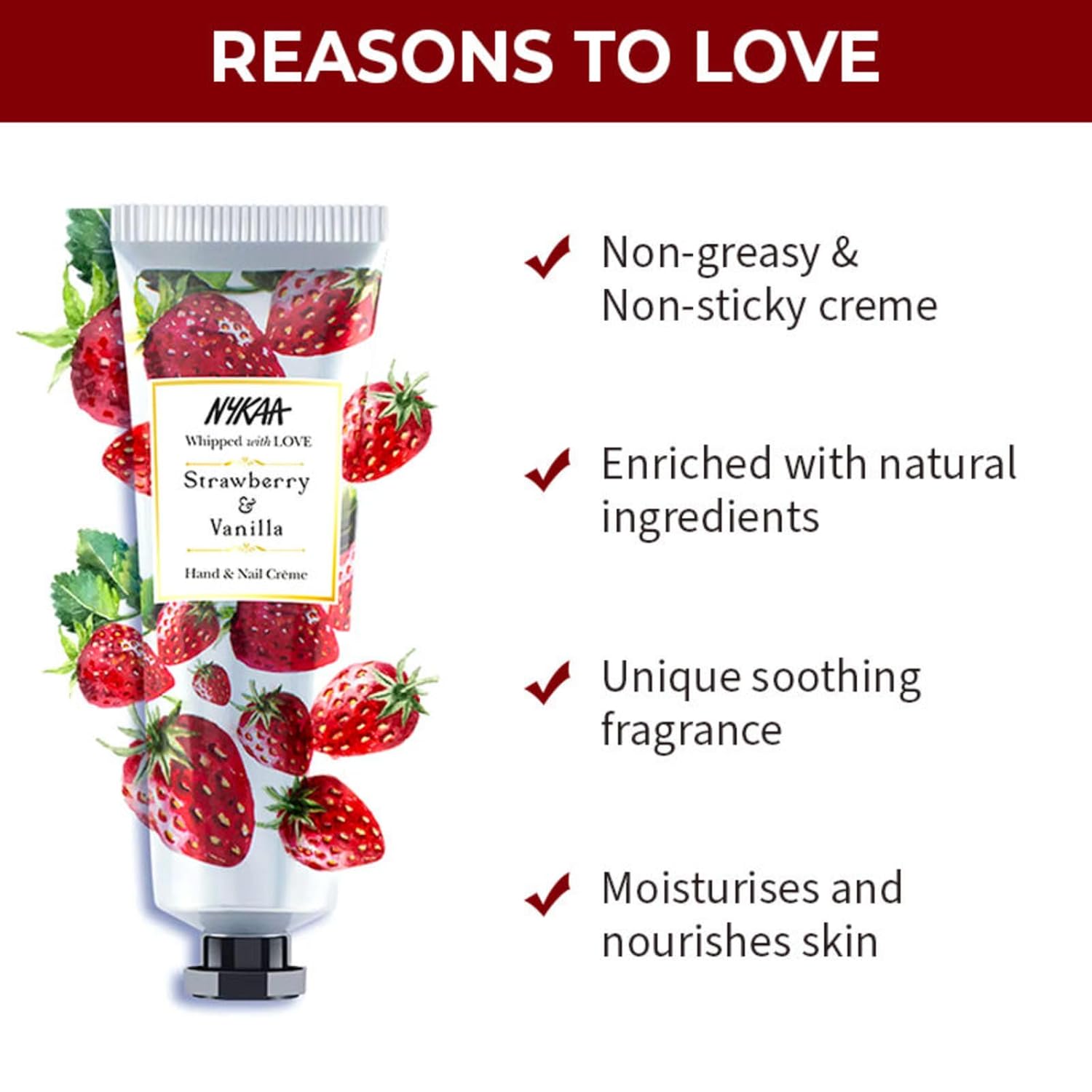 Nykaa Naturals Strawberry & Vanilla Hand & Nail Creme, 30ml|