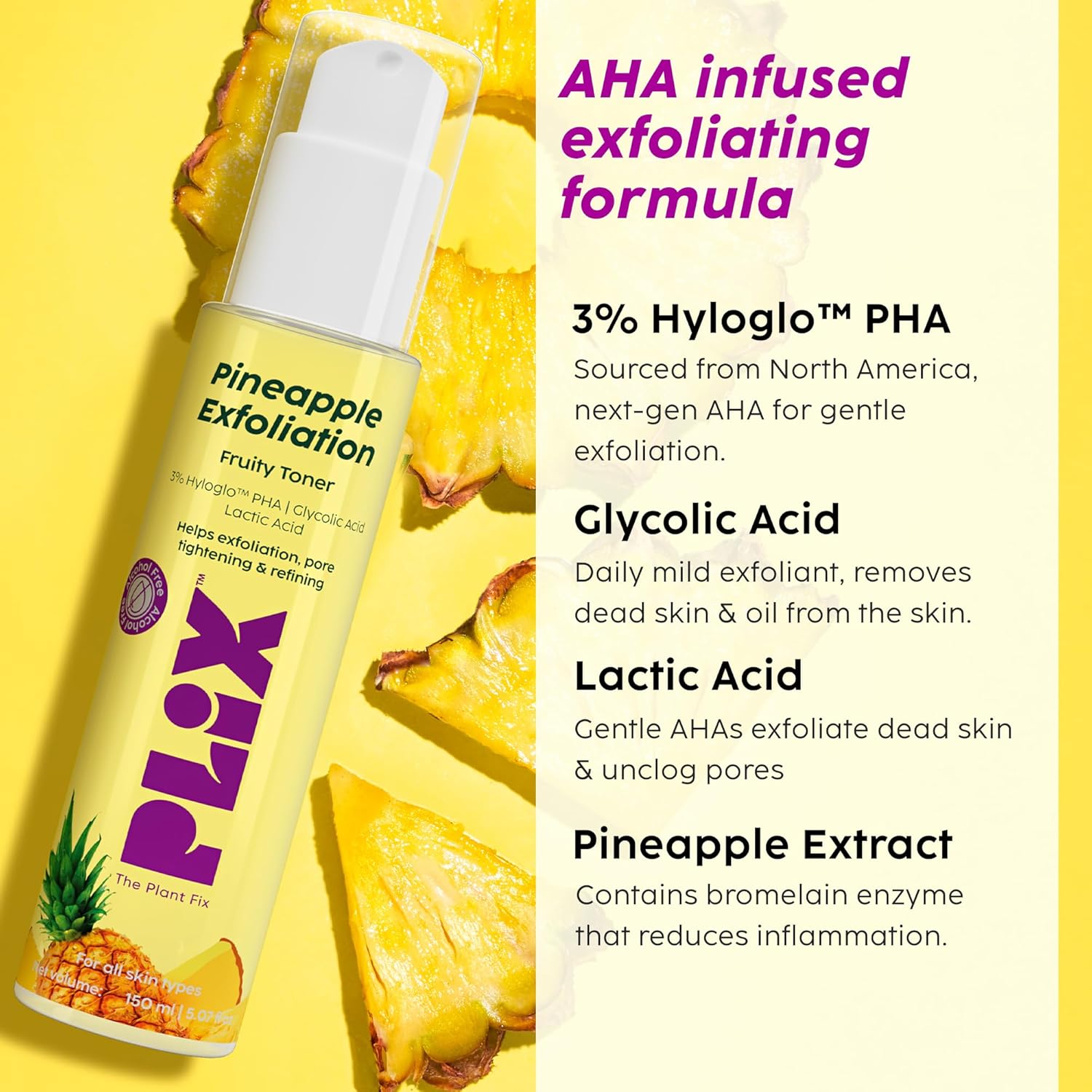 The Plant Fix Plix | Pineapple De-Pigmentation Regime with Pineapple Exfoliation Fruity Toner, Pineapple Juicy Cleanser, Pineapple Depigmentation Dewy Serum, & Smoothie Moisturizer