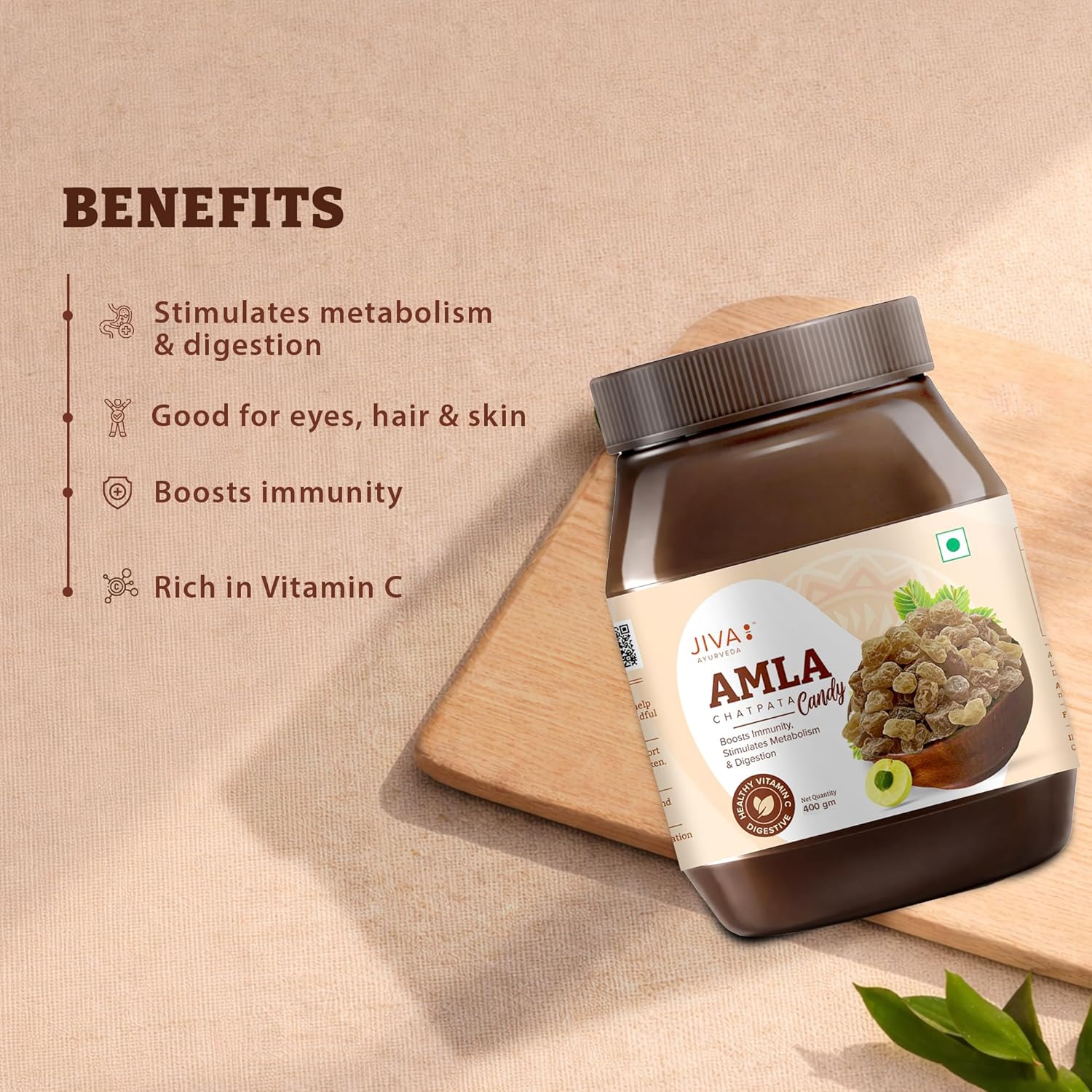 Jiva Ayurveda Chatpata Amla Candy – 400 g For Digestion, immune system, Stimulating Metabolsim