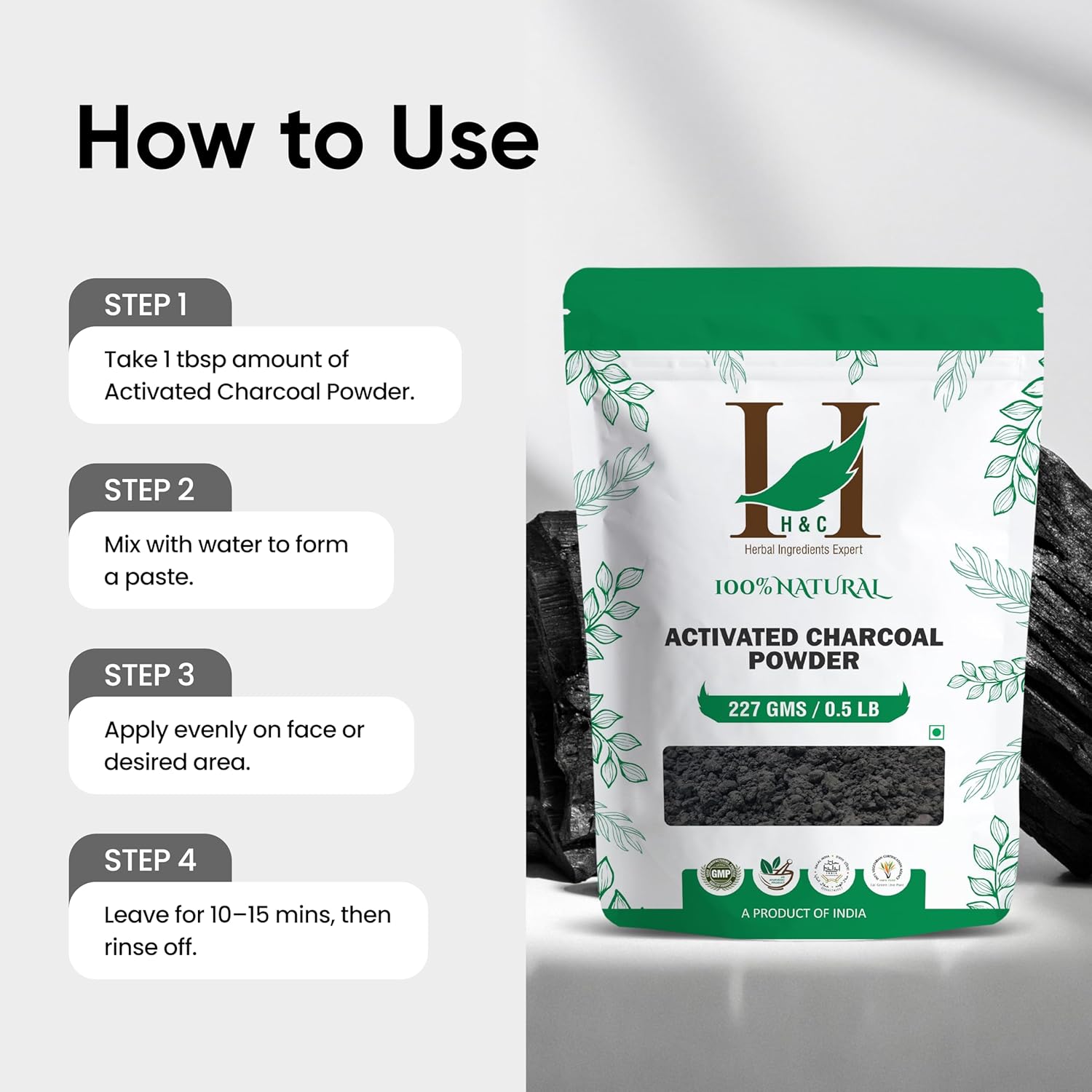 H&C Herbal Ingredients Expert Natural Activated Charcoal Powder 227gm | Detoxifies Your Skin