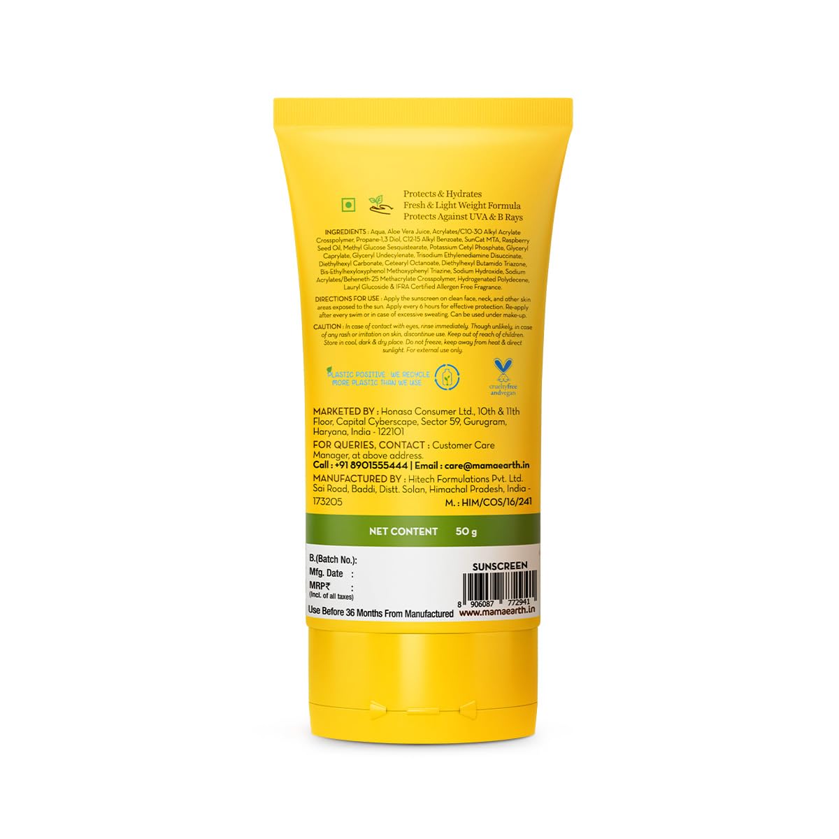 Mamaearth HydraGel Indian Sunscreen SPF 50, With Aloe Vera & Raspberry, for Sun Protection – 50g