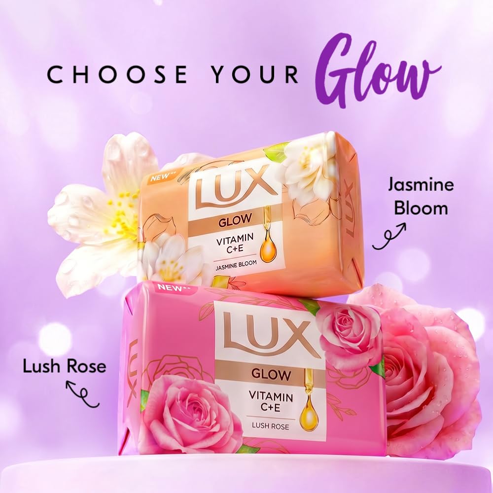 Lux Flaw-less Glow Bathing Soap infused with Vitamin C & E | For Superior Glow | 150g x 3 (Pack of 2)