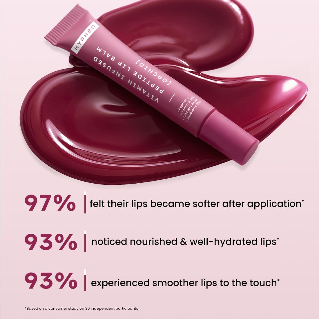 Hyphen Tinted Lip Balm ,Brightens Dark & Dry Lips - 1% Vitamin E, Peptide & Squalane - Orchid, Mauve (10g)