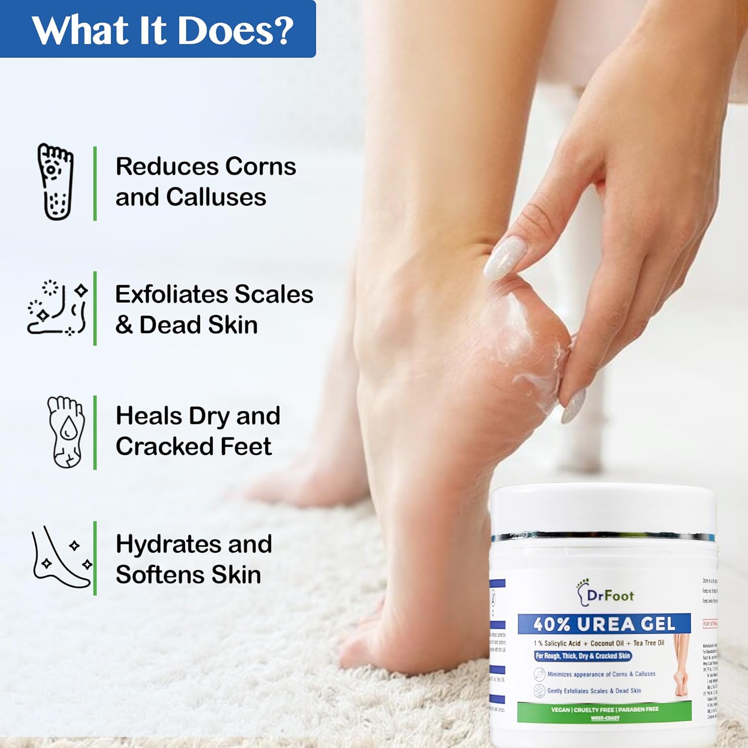 Dr Foot 40% Urea Gel with 1% Salicylic Acid (100 g) For Cracked Rough Dry Dead Skin and Corns