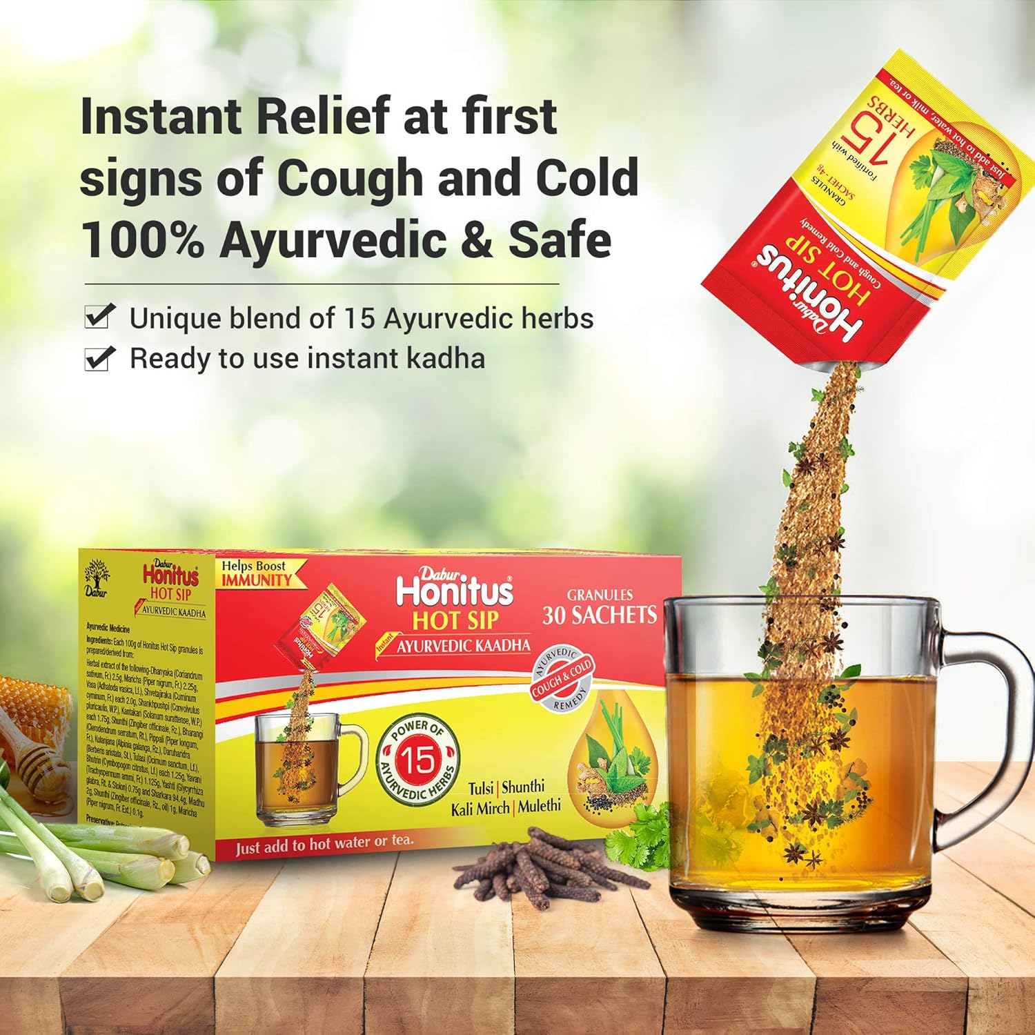 Dabur Honitus Hot Sip Ayurvedic Kaadha (4gm Each) – 30 Sachets cough , cold and viral care