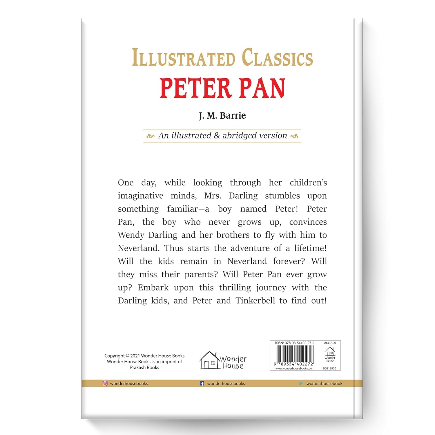 Peter Pan : Illustrated Abridged Children Classics English Novel with Review Questions Hardcover  Book