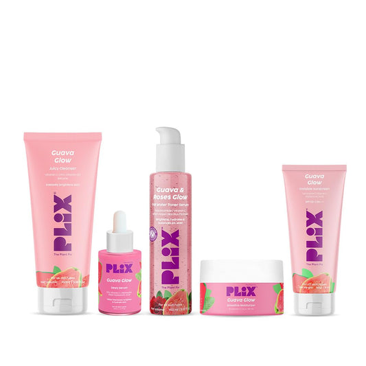PLIX - THE PLANT FIX Guava & Roses Regime | Hydrating Cleanser | 2-in-1 Toner Serum | Serum | Smoothie Moisturizer | Sunscreen Gel SPF 50+ PA+++ | For Men & Women
