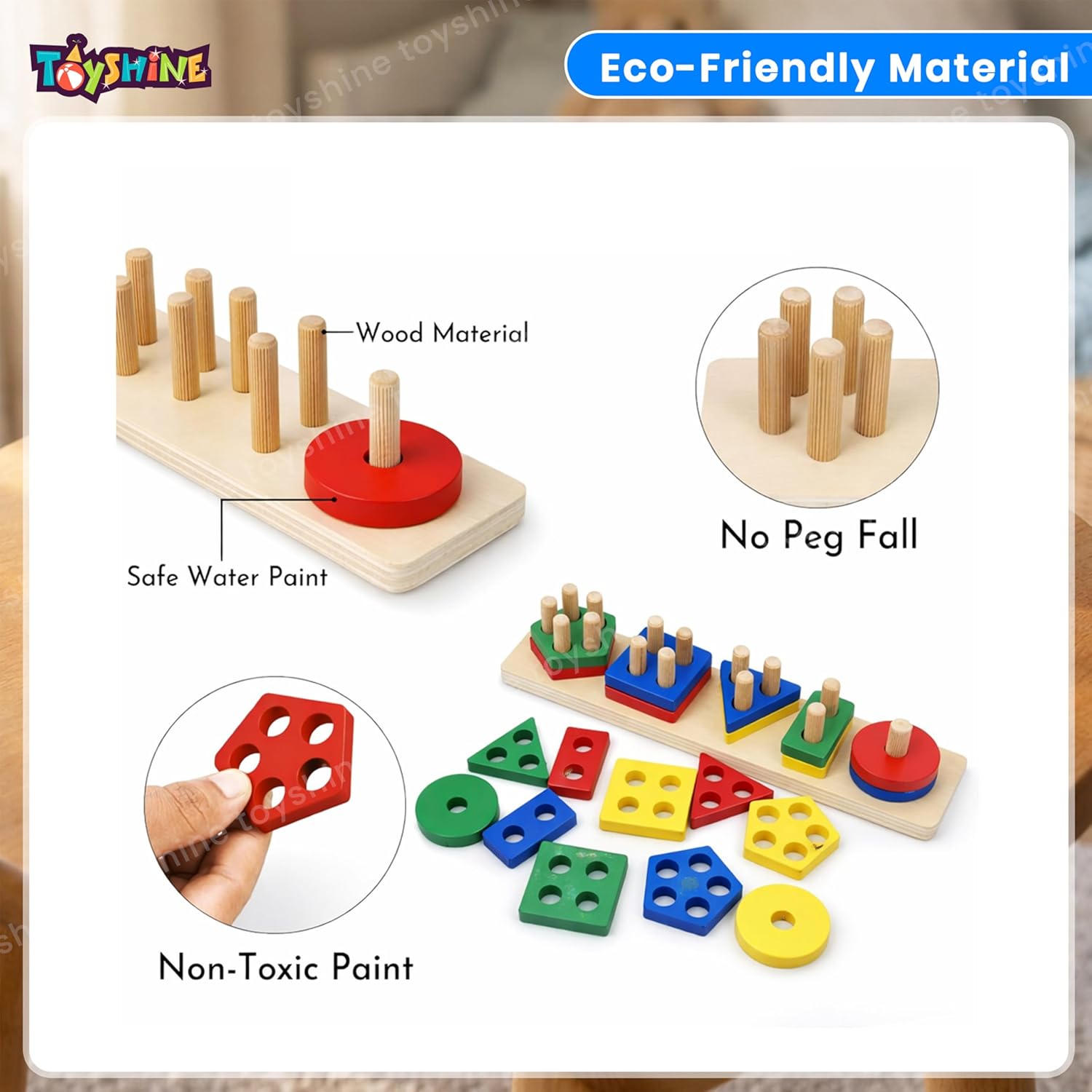 Kids Wooden Angle Geometric Blocks Stacker Shape Sorter Column Puzzle Stacking Set - 5 Columns