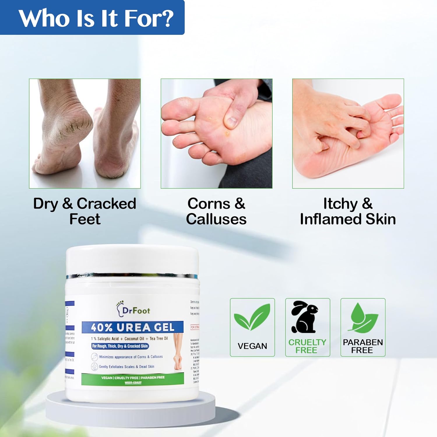 Dr Foot 40% Urea Gel with 1% Salicylic Acid (100 g) For Cracked Rough Dry Dead Skin and Corns