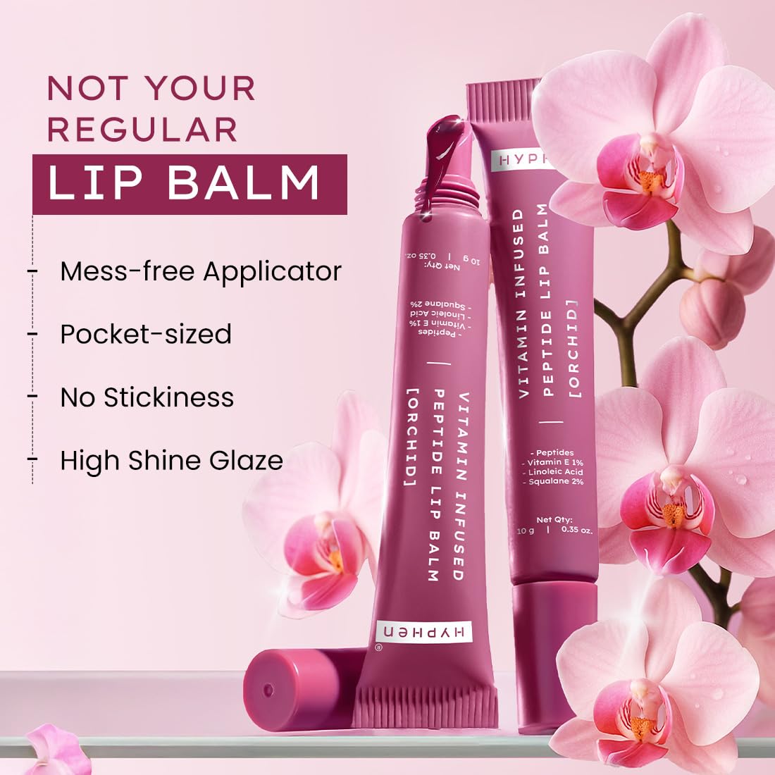 Hyphen Tinted Lip Balm ,Brightens Dark & Dry Lips - 1% Vitamin E, Peptide & Squalane - Orchid, Mauve (10g)