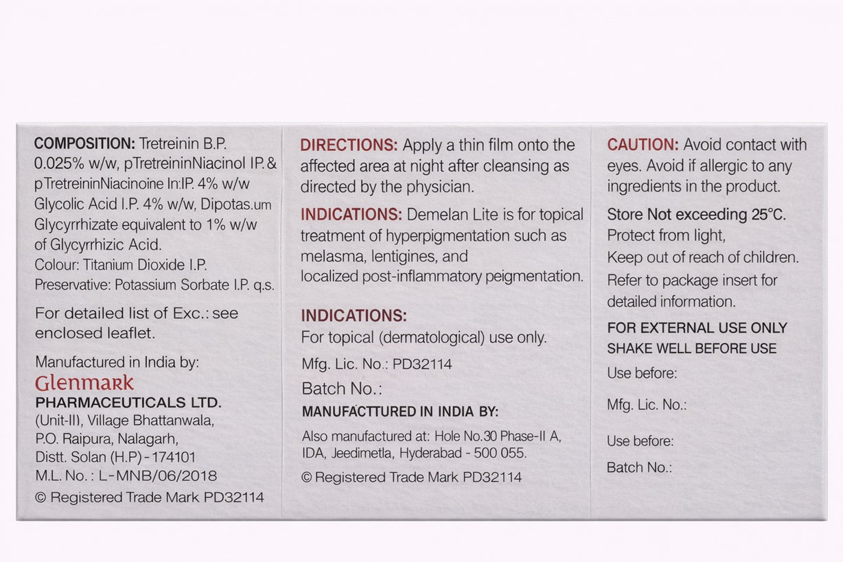 Glenmark Demelan Lite Skin Lightening Lotion 50gm