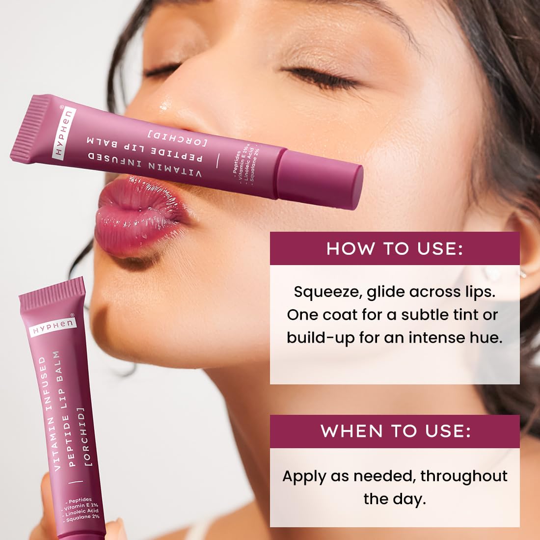 Hyphen Tinted Lip Balm ,Brightens Dark & Dry Lips - 1% Vitamin E, Peptide & Squalane - Orchid, Mauve (10g)